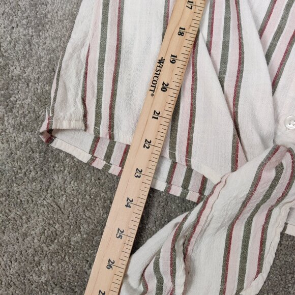 My STYLE Women's Shirt Size M Striped White Green Tie Cotton Viscose Casual Chic - Picture 8 of 8